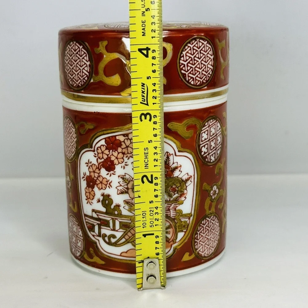 Vintage‎ Gold Imari Hand Painted Spice Tea Jar with Lid Red Gold Japanese Floral